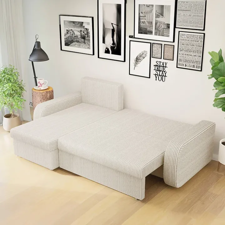 Divano angolare letto reversibile 238x147cm 3 posti velluto a coste beige Flow