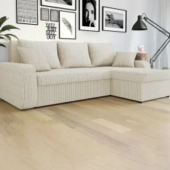 Divano angolare letto reversibile 238x147cm 3 posti velluto a coste beige Flow