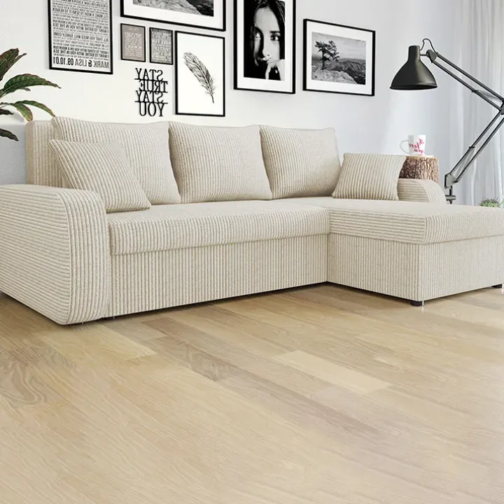 Divano angolare letto reversibile 238x147cm 3 posti velluto a coste beige Flow