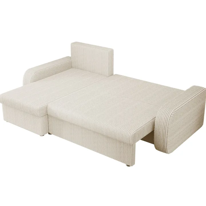 Divano angolare letto reversibile 238x147cm 3 posti velluto a coste beige Flow