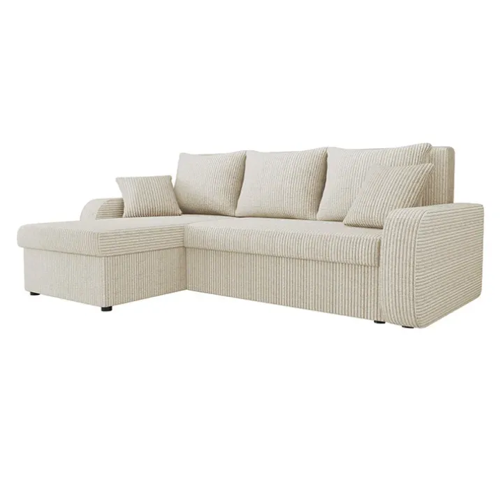 Divano angolare letto reversibile 238x147cm 3 posti velluto a coste beige Flow