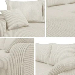 Divano angolare letto reversibile 238x147cm 3 posti velluto a coste beige Flow