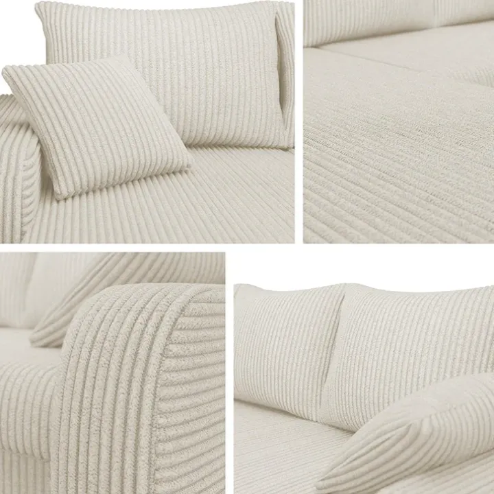 Divano angolare letto reversibile 238x147cm 3 posti velluto a coste beige Flow
