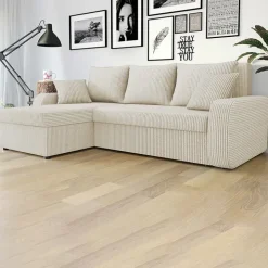 Divano angolare letto reversibile 238x147cm 3 posti velluto a coste beige Flow