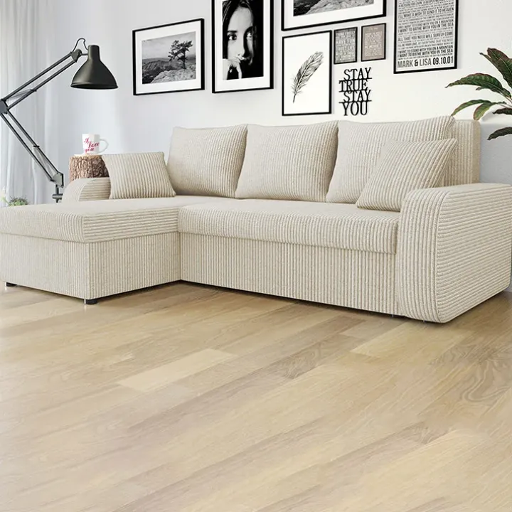 Divano angolare letto reversibile 238x147cm 3 posti velluto a coste beige Flow