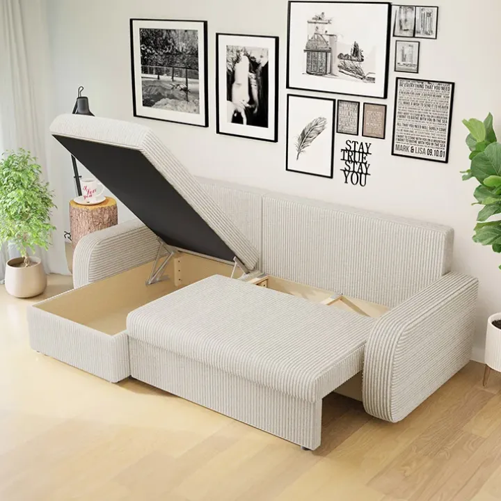 Divano angolare letto reversibile 238x147cm 3 posti velluto a coste beige Flow