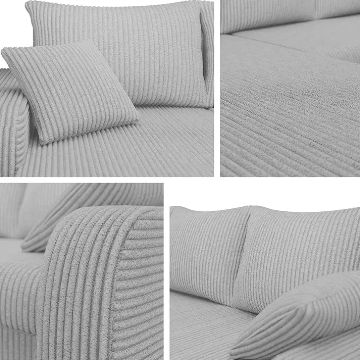 Divano angolare letto reversibile 238x147cm 3 posti velluto a coste grigio Flow
