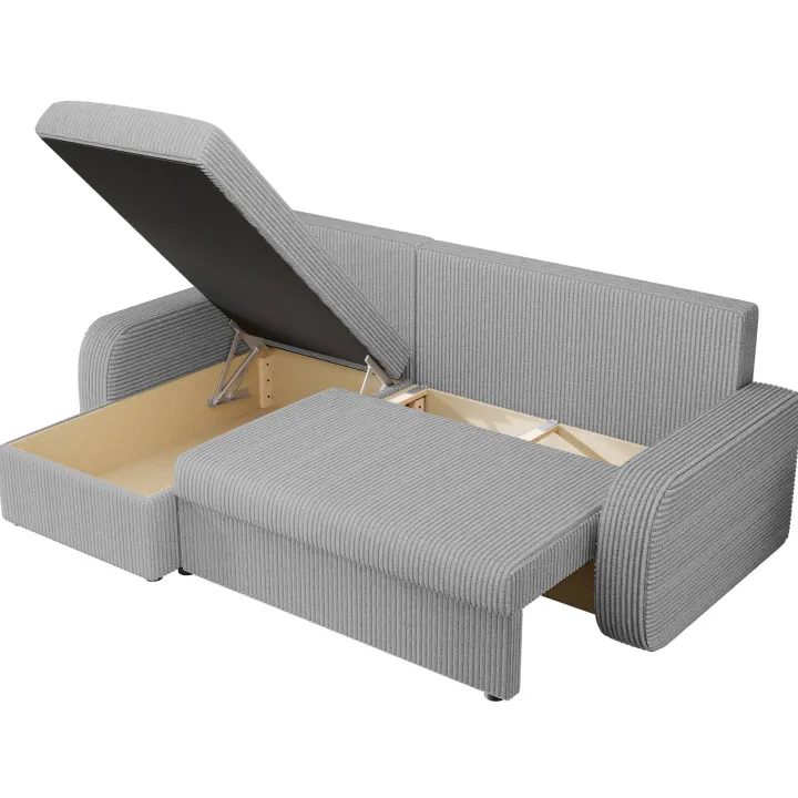 Divano angolare letto reversibile 238x147cm 3 posti velluto a coste grigio Flow