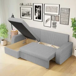 Divano angolare letto reversibile 238x147cm 3 posti velluto a coste grigio Flow