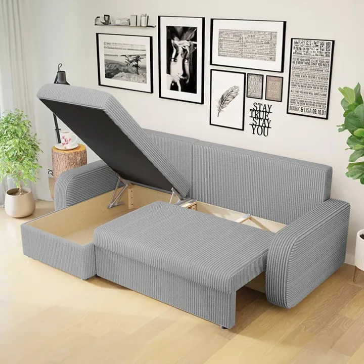Divano angolare letto reversibile 238x147cm 3 posti velluto a coste grigio Flow
