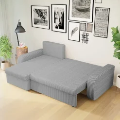 Divano angolare letto reversibile 238x147cm 3 posti velluto a coste grigio Flow