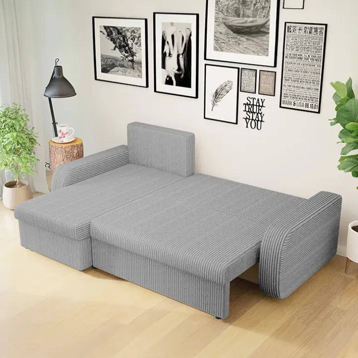 Divano angolare letto reversibile 238x147cm 3 posti velluto a coste grigio Flow