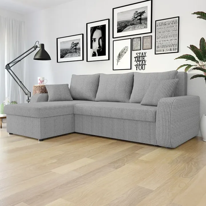 Divano angolare letto reversibile 238x147cm 3 posti velluto a coste grigio Flow