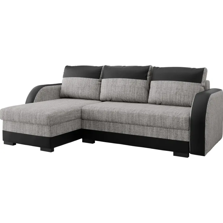 Divano angolare letto reversibile 230x140cm 3 posti grigio chiaro nero Metz