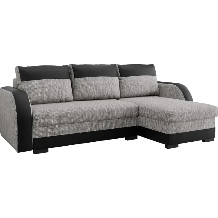Divano angolare letto reversibile 230x140cm 3 posti grigio chiaro nero Metz