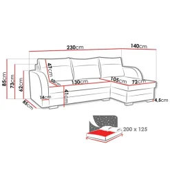 Divano angolare letto reversibile 230x140cm 3 posti grigio chiaro nero Metz