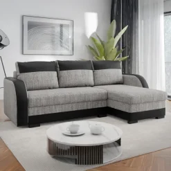 Divano angolare letto reversibile 230x140cm 3 posti grigio chiaro nero Metz