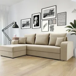 Divano angolare letto reversibile 237x139cm 3 posti matrimoniale angolare beige Flow