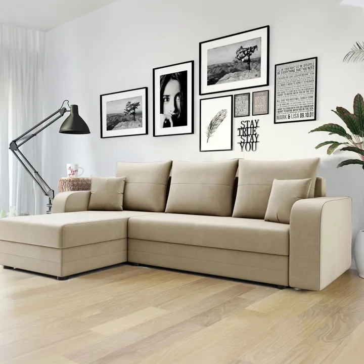 Divano angolare letto reversibile 237x139cm 3 posti matrimoniale angolare beige Flow