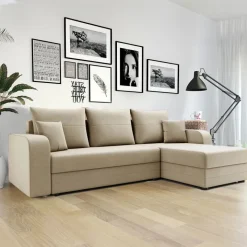 Divano angolare letto reversibile 237x139cm 3 posti matrimoniale angolare beige Flow