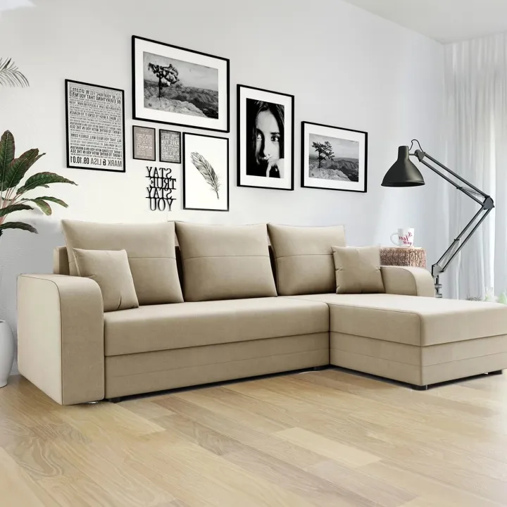 Divano angolare letto reversibile 237x139cm 3 posti matrimoniale angolare beige Flow