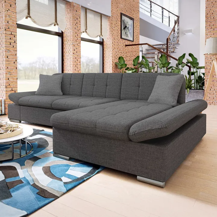 Divano con angolo a destra 4 posti 278x161cm grigio Artemio
