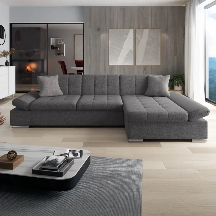 Divano con angolo a destra 4 posti 278x161cm grigio Artemio