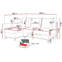 Divano letto angolare destra 3 posti 215cm grigio scuro e chiaro Aureliano