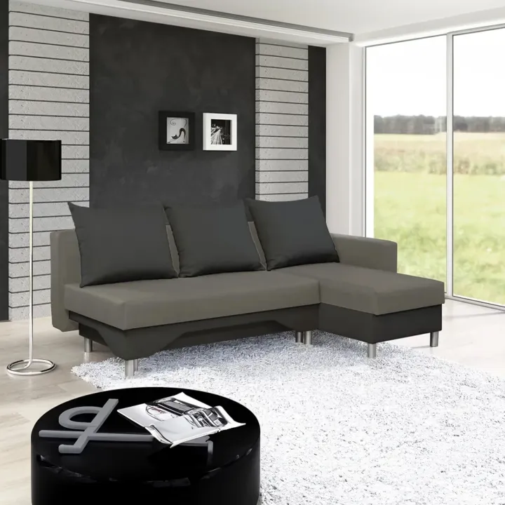 Divano letto angolare destra 3 posti 215cm grigio scuro e chiaro Aureliano