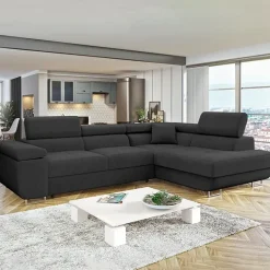 Divano letto angolare destra imbottito 274x203cm nero Bormio