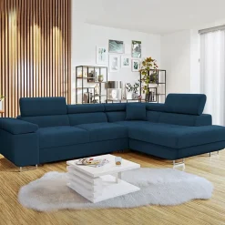 Divano letto angolare destra imbottito 274x203cm blu Bormio