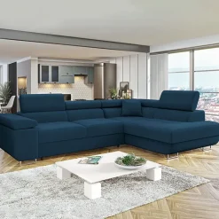 Divano letto angolare destra imbottito 274x203cm blu Bormio