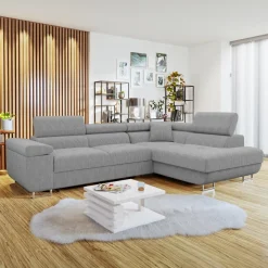 Divano letto angolare destra imbottito 274x203cm velluto a coste grigio Bormio