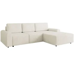 Divano letto angolare destra 3 posti 258x168 cm con contenitore a trama sottile beige Olivon
