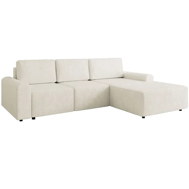 Divano letto angolare destra 3 posti 258x168 cm con contenitore a trama sottile beige Olivon