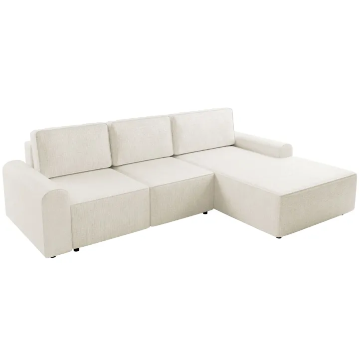 Divano letto angolare destra 3 posti 258x168 cm con contenitore a trama sottile beige Olivon