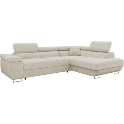 Divano letto angolare destra 4 posti 274x203cm imbottito a coste beige Bormio