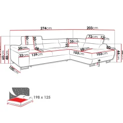 Divano letto angolare destra 4 posti 274x203cm imbottito grigio Bormio