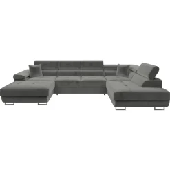 Divano letto angolare destra 5 posti 346x203cm con box contenitore velluto grigio Moirea