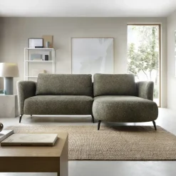Divano letto angolare destra 3 posti 260x180cm tessuto bouclè verde Repose