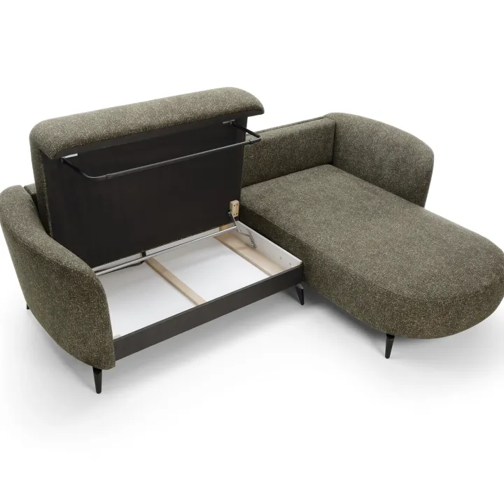 Divano letto angolare destra 3 posti 260x180cm tessuto bouclè verde Repose