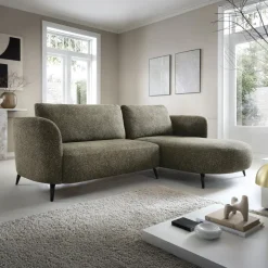 Divano letto angolare destra 3 posti 260x180cm tessuto bouclè verde Repose