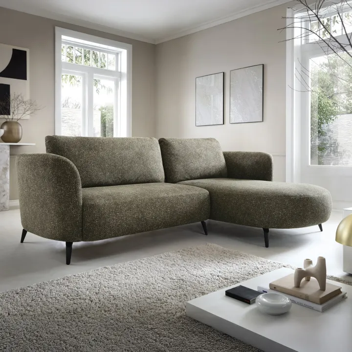 Divano letto angolare destra 3 posti 260x180cm tessuto bouclè verde Repose