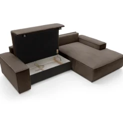 Divano letto angolare destra 3 posti 267x167cm velluto a coste marrone Relaxion