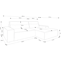 Divano letto angolare destra 3 posti 267x167cm velluto a coste marrone Relaxion