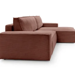 Divano letto angolare destra 3 posti 267x167cm velluto a coste rosa Relaxion
