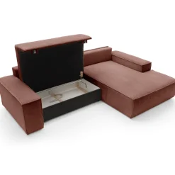 Divano letto angolare destra 3 posti 267x167cm velluto a coste rosa Relaxion