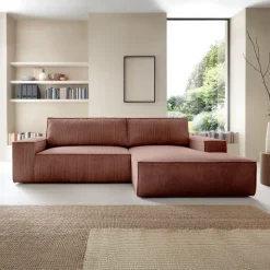 Divano letto angolare destra 3 posti 267x167cm velluto a coste rosa Relaxion