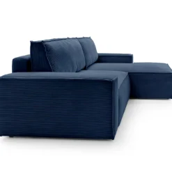 Divano letto angolare destra 3 posti 267x167cm velluto a coste blu Relaxion