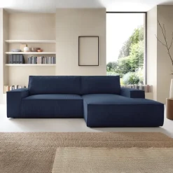 Divano letto angolare destra 3 posti 267x167cm velluto a coste blu Relaxion
